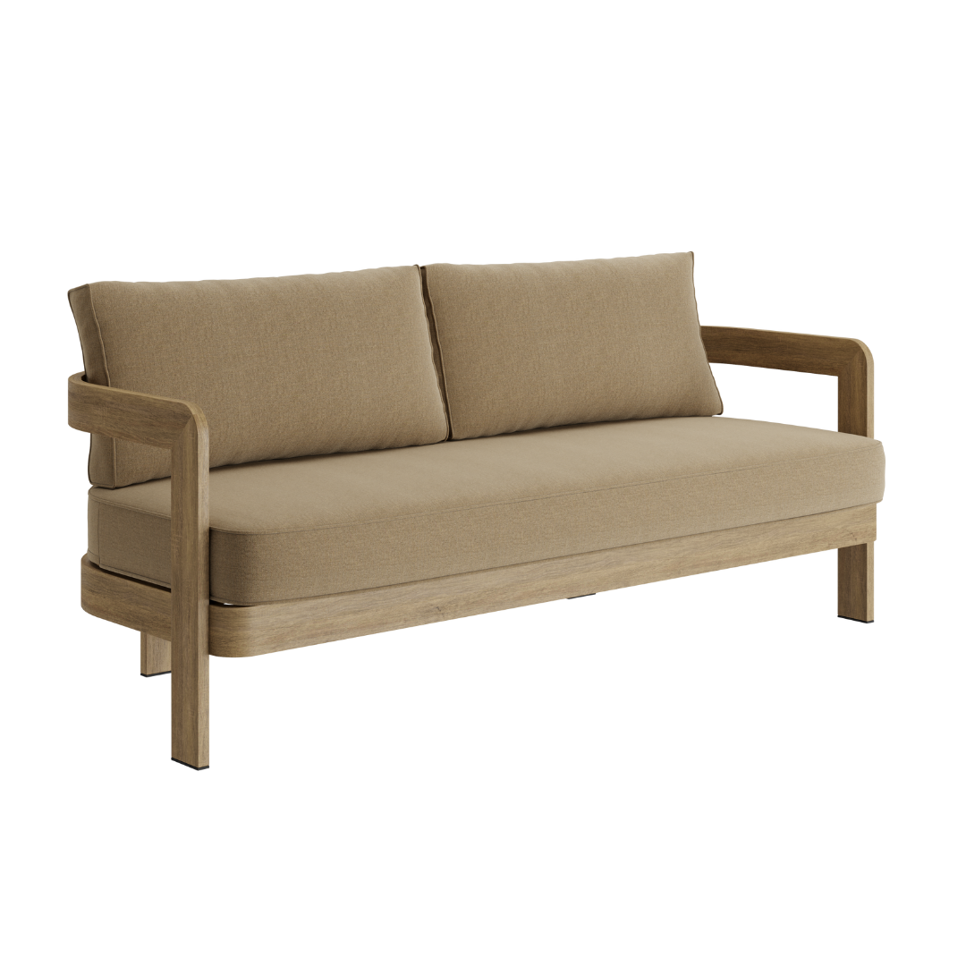 N3 Oak Three Seater Sofa Wheat Canvas