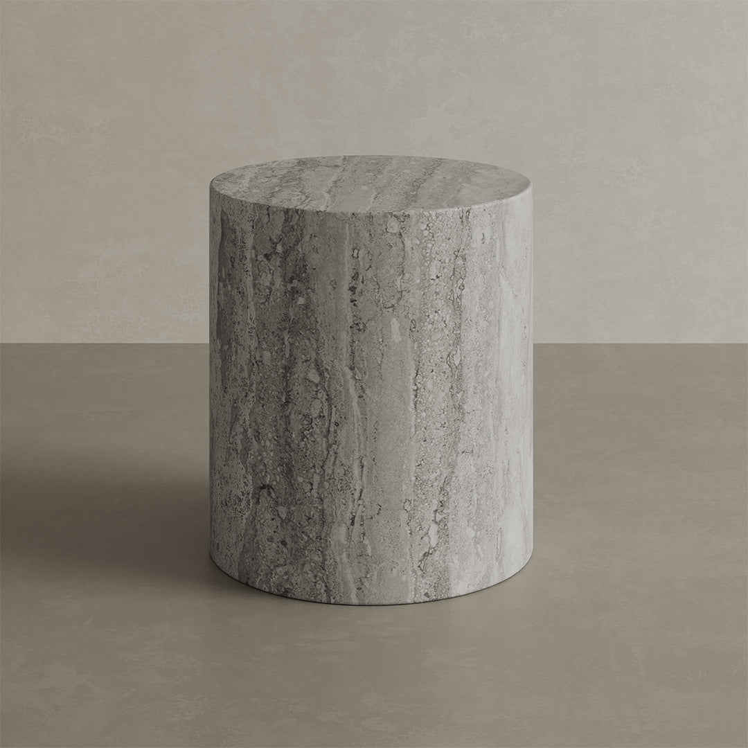 Porto Travertine Side Table, Grey