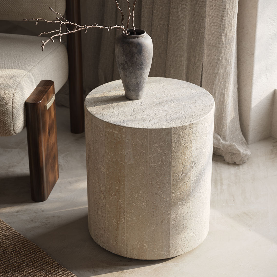 Porto Travertine Side Table, White