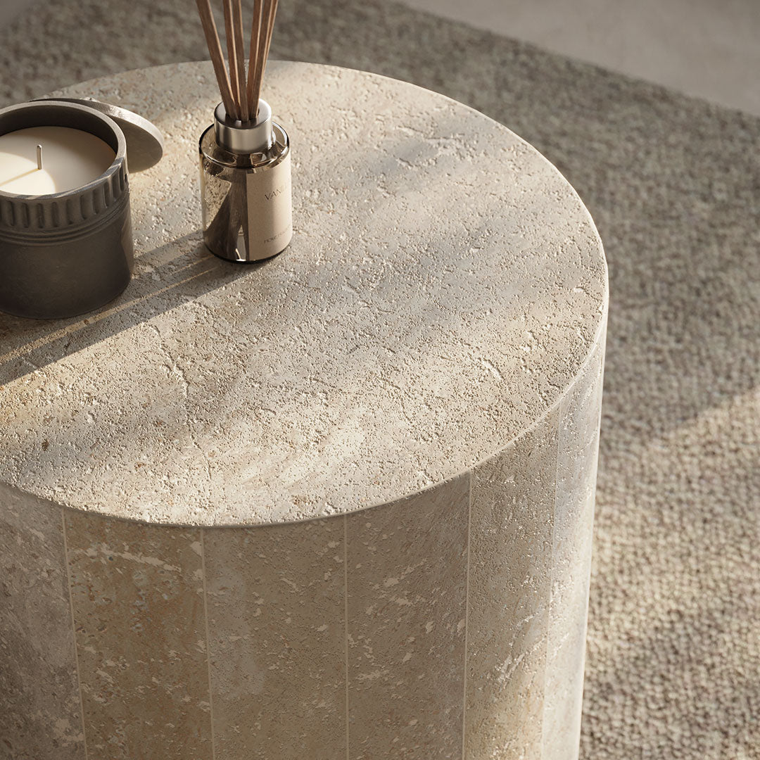 Porto Travertine Side Table, White