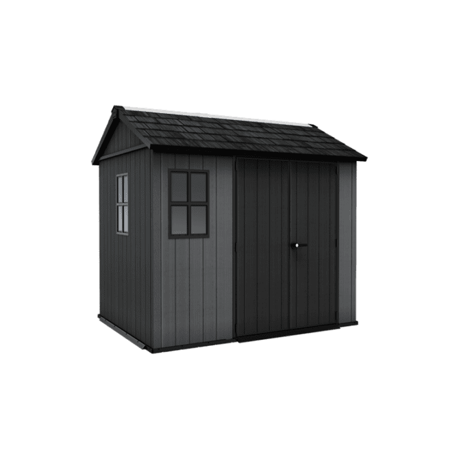 Keter 9x7.5 Newton Plus Side Entry Plastic Shed – Dark Grey